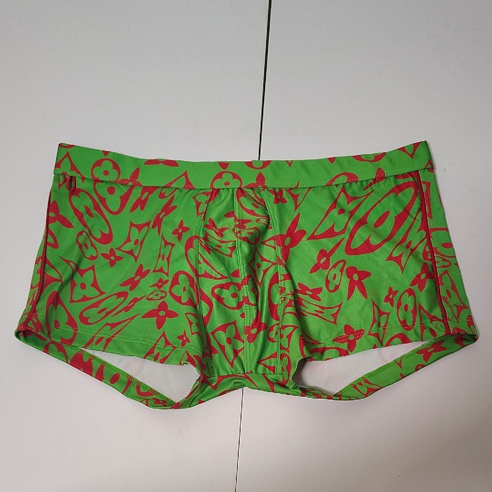 Stylish Green and Red Men's Swim Trunk Sz M